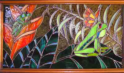 the left panel of frogs and flowers for a client's piano